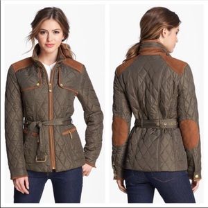 Vince Camuto Olive Green & Faux Brown Suede Quilted Jacket